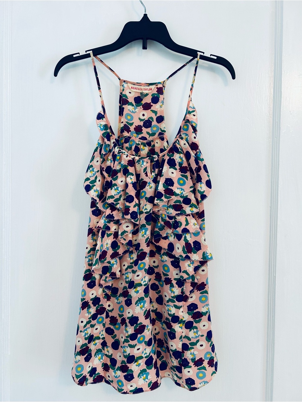 Rebecca Taylor Silk Pink Multi-Color Floral Ruffle Camisole